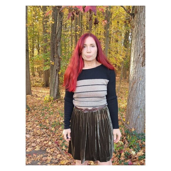 SANDRO NWT Joyau Leather Trim Bow Gathered Velvet Skirt - Picture 2 of 11